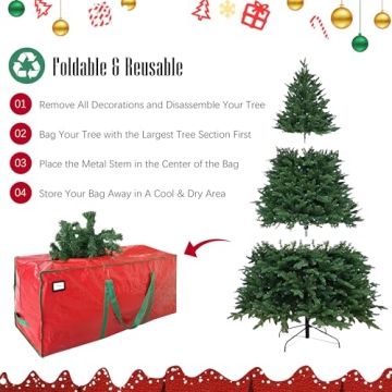 Cosy Family 7.5 ft Christmas Tree Storage Bag - Durable Heavy Duty Extra Large Artificial Xmas Holiday Tree Bag with Reinforced Handles and Dual Zippers Wide Opening - Red