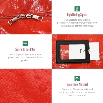 Cosy Family 7.5 ft Christmas Tree Storage Bag - Durable Heavy Duty Extra Large Artificial Xmas Holiday Tree Bag with Reinforced Handles and Dual Zippers Wide Opening - Red