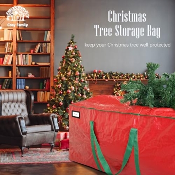 Cosy Family 7.5 ft Christmas Tree Storage Bag - Durable Heavy Duty Extra Large Artificial Xmas Holiday Tree Bag with Reinforced Handles and Dual Zippers Wide Opening - Red