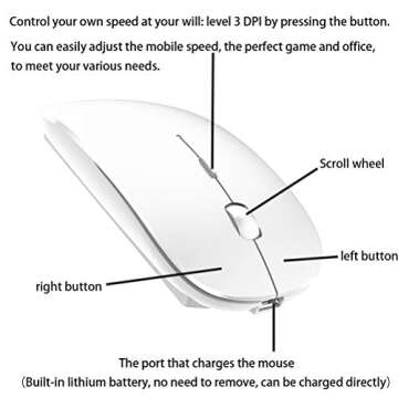 PEIBO Bluetooth Wireless Mouse for Laptop mac MacBook ipad MacBook air MacBook pro pc Desktop Computer Windows Chromebook Notebook (White)