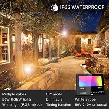 MELPO Led Flood Light 500W Equivalent, RGBW Led Outdoor Lights Colored Floodlight with Remote,50W,50...