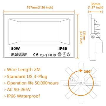 MELPO Led Flood Light 500W Equivalent, RGBW Led Outdoor Lights Colored Floodlight with Remote,50W,5000ML 2700K,120 Colors, Timing, Dimmable, Custom Modes, Landscape Lighting (2 Pack)