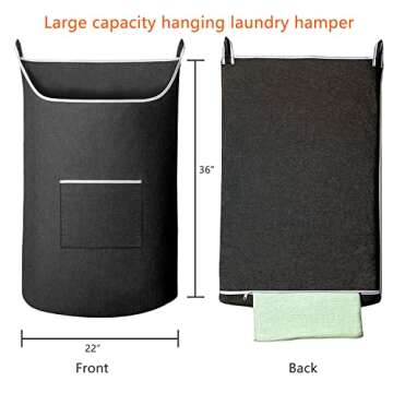 SAVERHO XL Hanging Laundry Hamper Bag, Black Door Hanging Hamper with Large Openging Hanging Laundry...