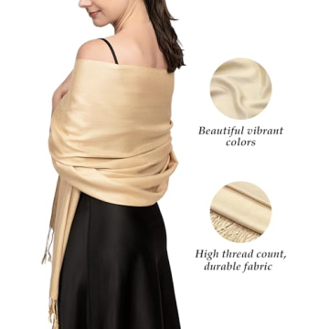 Achillea Large Soft Silky Pashmina Shawl Wrap Scarf in Solid Colors (Champagne)