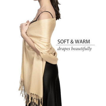 Achillea Large Soft Silky Pashmina Shawl Wrap Scarf in Solid Colors (Champagne)