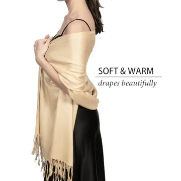 Achillea Large Soft Silky Pashmina Shawl Wrap Scarf in Solid Colors (Champagne)