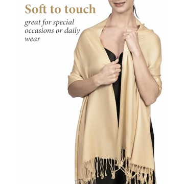 Achillea Large Soft Silky Pashmina Shawl Wrap Scarf in Solid Colors (Champagne)