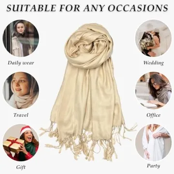 Achillea Large Soft Silky Pashmina Shawl Wrap Scarf in Solid Colors (Champagne)