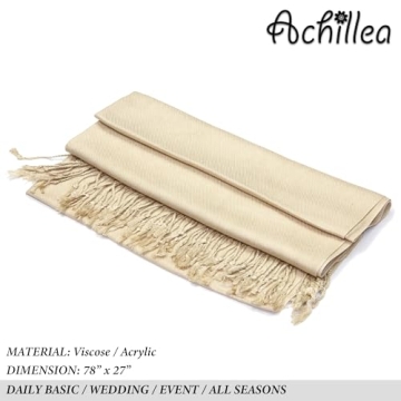 Achillea Large Soft Silky Pashmina Shawl Wrap Scarf in Solid Colors (Champagne)