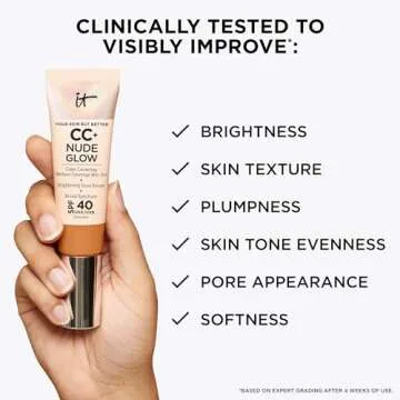 IT Cosmetics CC+ Nude Glow Lightweight Foundation + Glow Serum with SPF 40 - With Niacinamide, Hyaluronic Acid & Green Tea Extract - Deep Bronze - 1.08 fl oz