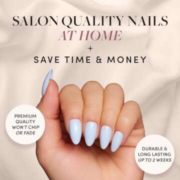 Glamnetic Press On Nails - Blueberry Milk | Solid Opaque Light Blue Short Almond Nails, Reusable | 15 Sizes - 30 Nail Kit