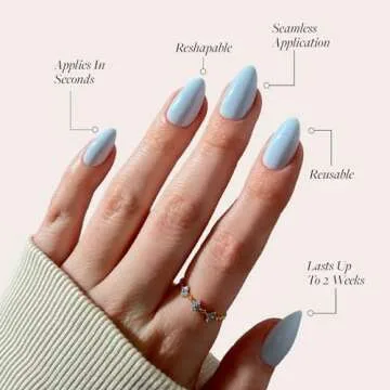 Glamnetic Press On Nails - Blueberry Milk | Solid Opaque Light Blue Short Almond Nails, Reusable | 15 Sizes - 30 Nail Kit