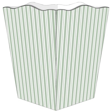 Marye-Kelley Sage Stripe Wastepaper Basket 10.5"