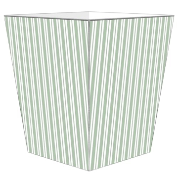 Marye-Kelley Sage Stripe Wastepaper Basket 10.5"