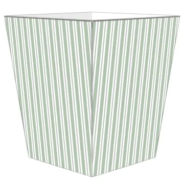 Marye-Kelley Sage Stripe Wastepaper Basket 10.5"