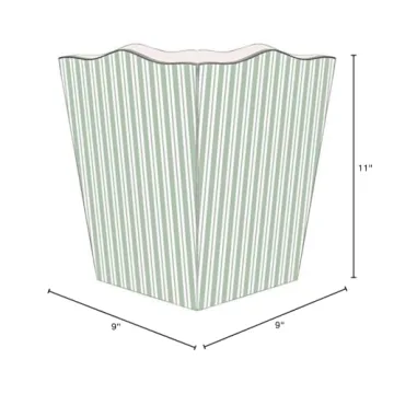 Marye-Kelley Sage Stripe Wastepaper Basket 10.5"