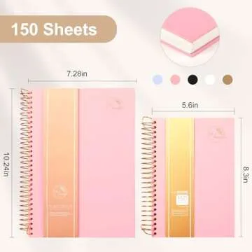 Yoment Hardcover Spiral Notebook,300 Pages College Ruled Notebooks,7” x 10”Large Spiral Journal,B5 Hard Cover Notebooks for Work Writing School,B5 Pink