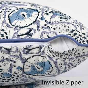 Elegant Blue Block Print Cotton Pillow Covers Set of 2