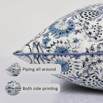 Elegant Blue Block Print Cotton Pillow Covers Set of 2
