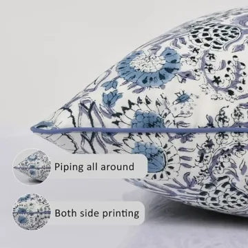 Elegant Blue Block Print Cotton Pillow Covers Set of 2