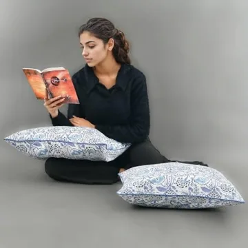 Elegant Blue Block Print Cotton Pillow Covers Set of 2