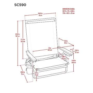 Tommy Bahama 5-Position Lay Flat Cup Holder and Towel Bar Beach Chair, 1-Pack, Logo Stripe