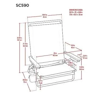 Tommy Bahama 5-Position Lay Flat Cup Holder and Towel Bar Beach Chair, 1-Pack, Logo Stripe