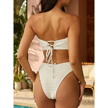 ZAFUL Strapless Textured Bandeau Bikini for Women