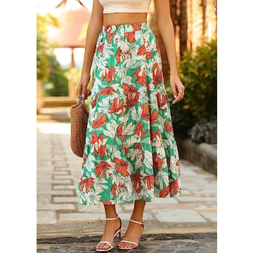 KIRUNDO Boho Floral Maxi Skirt for Summer Style
