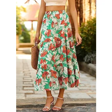 KIRUNDO Boho Floral Maxi Skirt for Summer Style