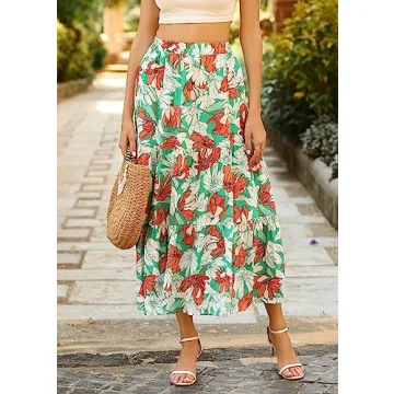 KIRUNDO Boho Floral Maxi Skirt for Summer Style