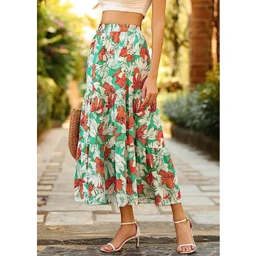 KIRUNDO Boho Floral Maxi Skirt for Summer Style