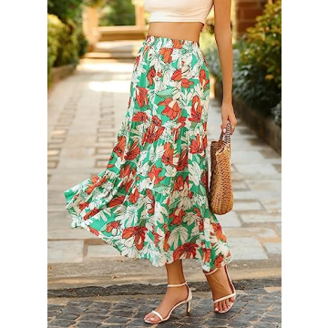 KIRUNDO Boho Floral Maxi Skirt for Summer Style