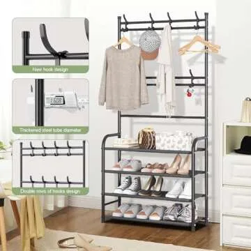 Klrbiqy 4 Tier Shoe Rack Coat Rack Combo,Shoe Rack and Coat Rack,Shoe Coat Rack Freestanding,Shoe Coat Rack for Entryway,Bedroom,Living Room,Hallway,Office,31.5 in ﻿