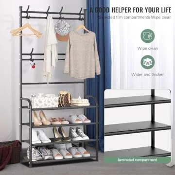 Klrbiqy 4 Tier Shoe Rack Coat Rack Combo,Shoe Rack and Coat Rack,Shoe Coat Rack Freestanding,Shoe Coat Rack for Entryway,Bedroom,Living Room,Hallway,Office,31.5 in ﻿