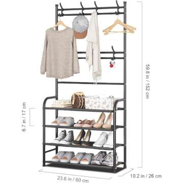 Klrbiqy 4 Tier Shoe Rack Coat Rack Combo,Shoe Rack and Coat Rack,Shoe Coat Rack Freestanding,Shoe Coat Rack for Entryway,Bedroom,Living Room,Hallway,Office,31.5 in ﻿