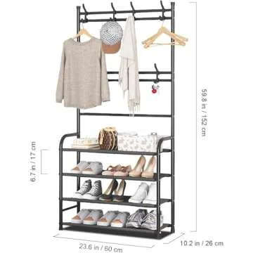 Klrbiqy 4 Tier Shoe Rack Coat Rack Combo,Shoe Rack and Coat Rack,Shoe Coat Rack Freestanding,Shoe Coat Rack for Entryway,Bedroom,Living Room,Hallway,Office,31.5 in ﻿