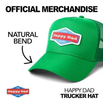Happy Dad Trucker Hat, Green, Trendy Mens Hats with Breathable Mesh Back, Adjustable Snap Closure, Birthday Gifts for Men and Women, Snapback Cap
