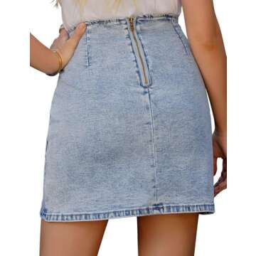 Vetinee Women's Modern Blue Tulip Hem Shirred Stretchy Back Zip Casual Bodycon Short Jean Denim Skirt Size X-Large Size 16 Size 18