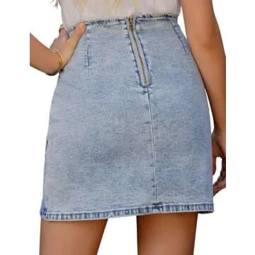 Vetinee Women's Modern Blue Tulip Hem Shirred Stretchy Back Zip Casual Bodycon Short Jean Denim Skir...