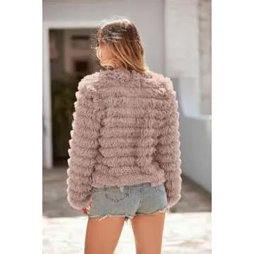 PRETTYGARDEN Womens Winter Coats Fashion Faux Fur Long Sleeve Fleece Shaggy Lightweight Fall Cropped...