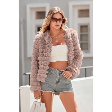 PRETTYGARDEN Womens Winter Coats Fashion Faux Fur Long Sleeve Fleece Shaggy Lightweight Fall Cropped Jacket Outerwear (Light Khaki,Small)