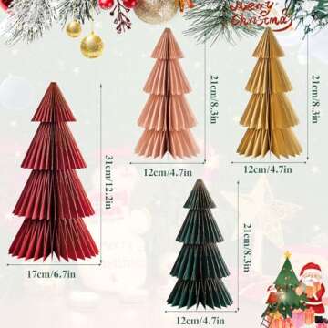 SUNBEAUTY 4 PCS Paper Christmas Tree Honeycomb Christmas Tree 3D Christmas Honeycomb Table Centerpie...