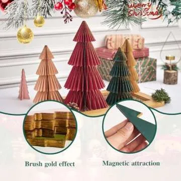 SUNBEAUTY 4 PCS Paper Christmas Tree Honeycomb Christmas Tree 3D Christmas Honeycomb Table Centerpiece Christmas Party Decorations Paper Trees for Home Xmas Holiday Party Decorations