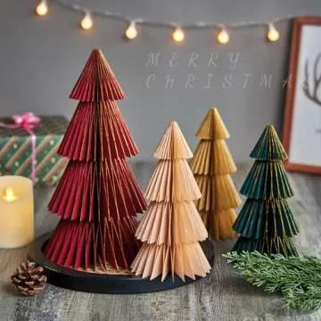 SUNBEAUTY 4 PCS Paper Christmas Tree Honeycomb Christmas Tree 3D Christmas Honeycomb Table Centerpiece Christmas Party Decorations Paper Trees for Home Xmas Holiday Party Decorations