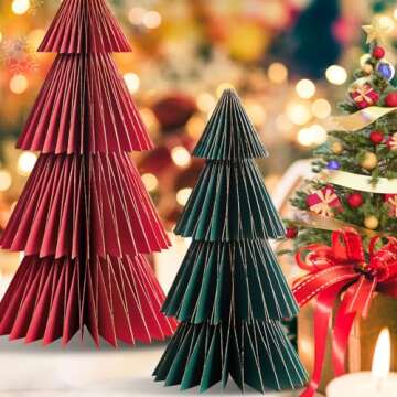 SUNBEAUTY 4 PCS Paper Christmas Tree Honeycomb Christmas Tree 3D Christmas Honeycomb Table Centerpiece Christmas Party Decorations Paper Trees for Home Xmas Holiday Party Decorations
