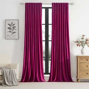 PRIMROSE Hot Pink Velvet Curtains 84 inch Long for Living Room,Set of 2 Panels Blackout Rod Pocket Back Tab Window Treatment Room Darkening Heavy Decorative Curtains Drapes for Bedroom