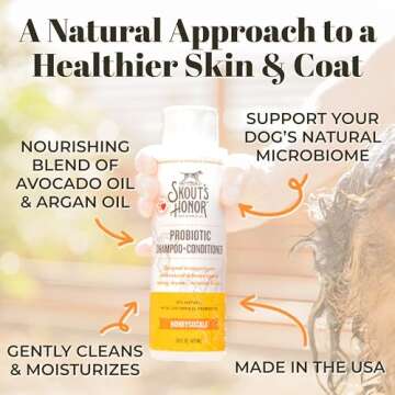 Skout's Honor Probiotic Pet Shampoo & Conditioner with Avocado Oil & Omega-3s, 97% Natural, Paraben & Sulfate-Free, Cruelty-Free, 16oz, Honeysuckle