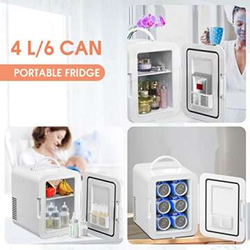ARLIME Mini Fridge, 4 Liter Skincare Refrigerator, Beauty Small Compact Refrigerator, Portable Beer Fridge, Low Noise Cooler and Warmer with AC/DC Power for Bedroom, Dorm, Cars, Office (White)