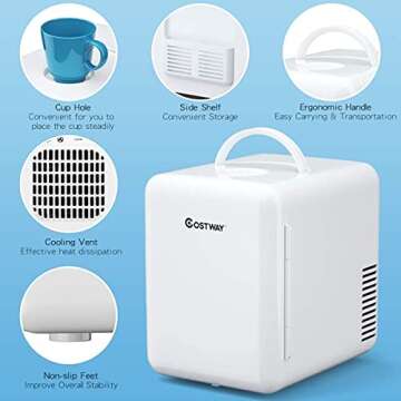 ARLIME Mini Fridge, 4 Liter Skincare Refrigerator, Beauty Small Compact Refrigerator, Portable Beer Fridge, Low Noise Cooler and Warmer with AC/DC Power for Bedroom, Dorm, Cars, Office (White)